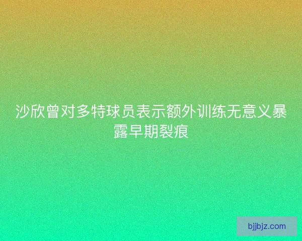 沙欣曾对多特球员表示额外训练无意义暴露早期裂痕 沙欣曾对多特球员表示额外训练无意义暴露早期裂痕