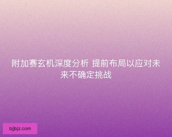 附加赛玄机深度分析 提前布局以应对未来不确定挑战