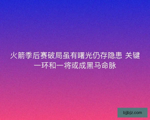 火箭季后赛破局虽有曙光仍存隐患 关键一环和一将或成黑马命脉